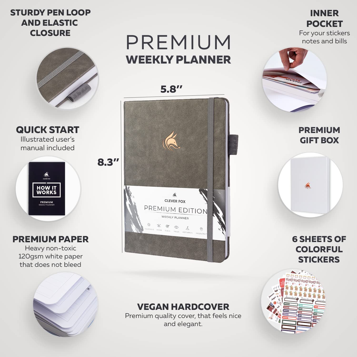 Clever Fox Planner Premium Edition – Undated Luxurious Weekly & Monthly Planner to Increase Productivity and Hit Your Goals – Organizer – Start Anytime, A5, Lasts 1 Year, Black (Weekly) - Image 2